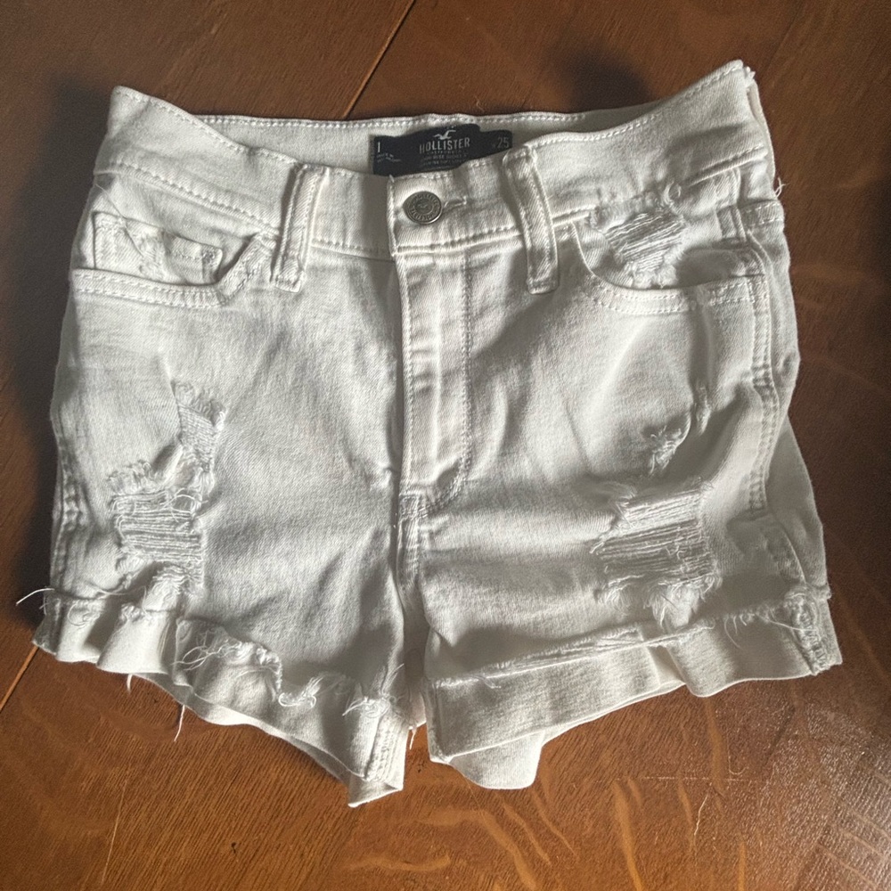 Hollister White Distressed Jean Shorts